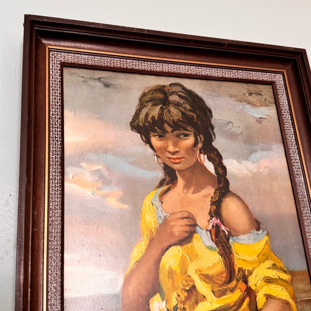 Vintage Marcel Dyf GYPSY GIRL  Treychikoff Lynch Era Framed 1960s Print 22x18 - Picture 4 of 6